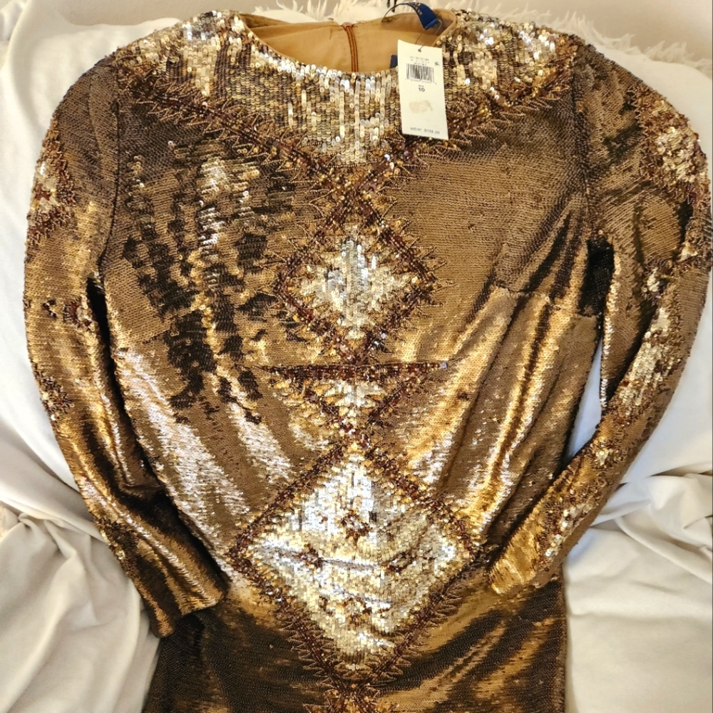 Polo by Ralph Lauren all sequined, size 10, bronze/gold sequined dress